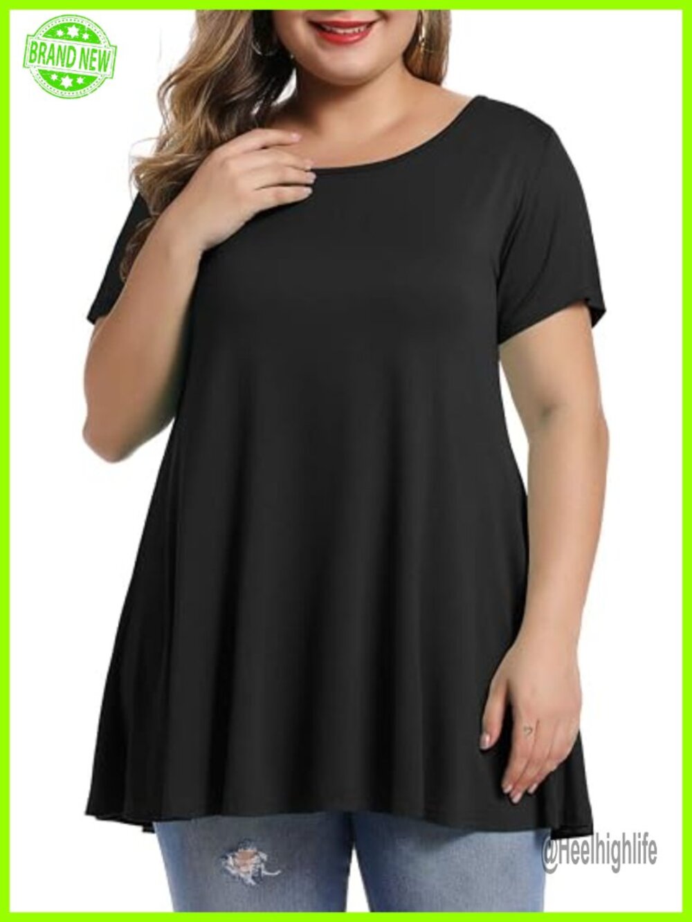 Plus Size Short Sleeve Swing Tunic Top Loose Fit Flare Basic T-Shirt